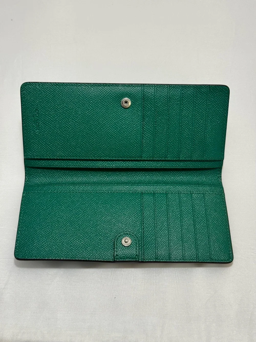 COACH Slim Bifold Wallet GREEN Crossgrain Leather with Gold Hardware AUTHENTIC